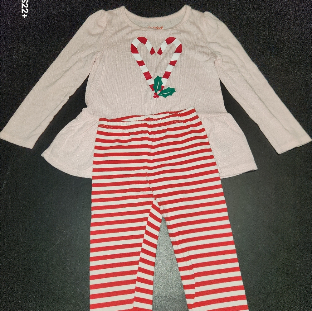 4T Candy Cane Hearts Cozy Long Sleeve Top & Striped Leggings Set